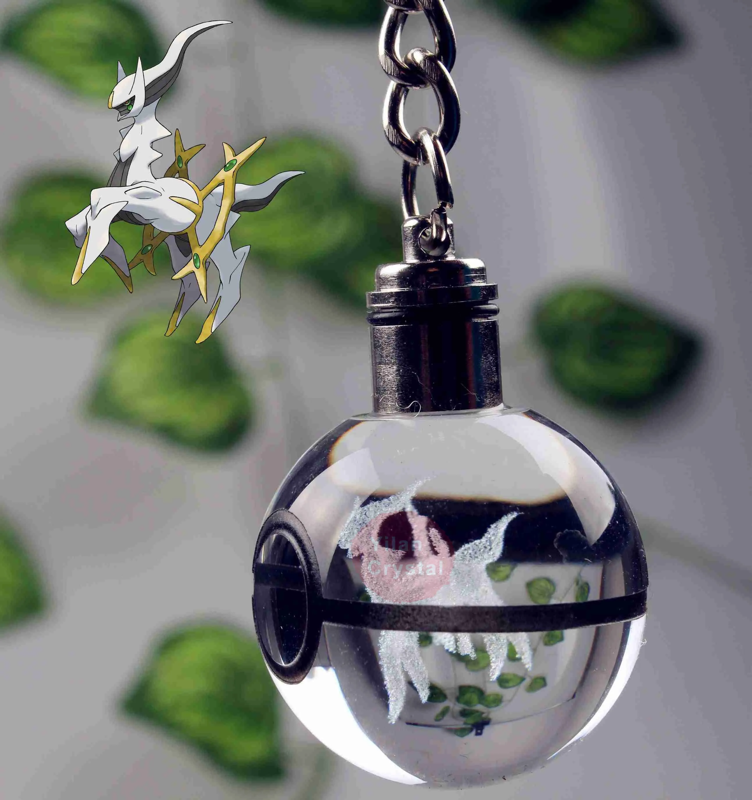 30mm エレガントなアルセウスガラス製モンスターボールキーホルダー