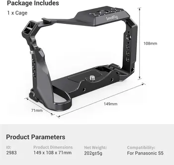 SmallRig S5 Cage Kit for LUMIX S5 Camera, Aluminum Alloy Camera Cage with NATO Rail and Cold Shoe Mount product image