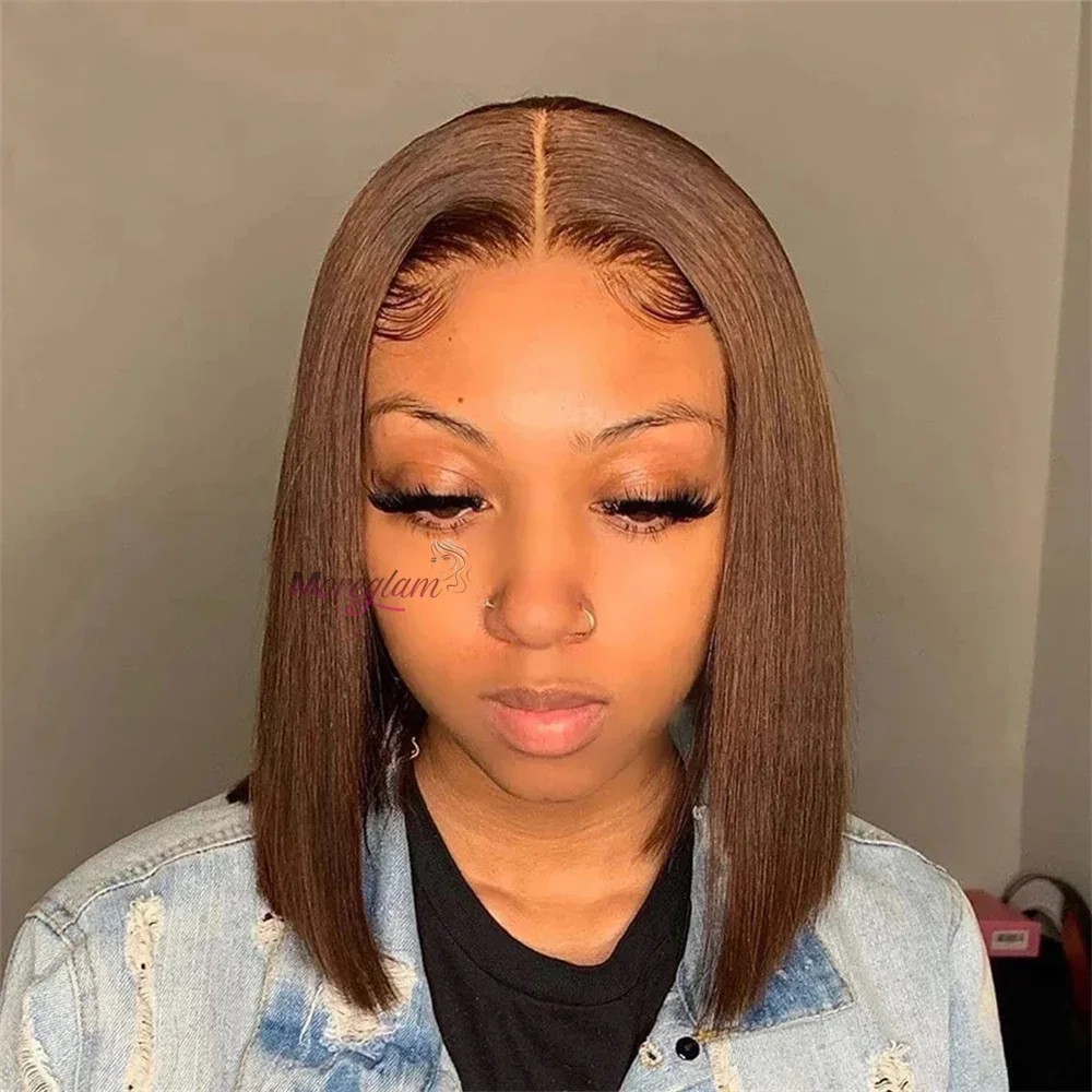 Chocolate Brown Short Bob Wig Human Hair 13x4 Lace Front Wig Brown Straight Short Bob Wigs For Woman Bleached Bob Wig_voghion.com