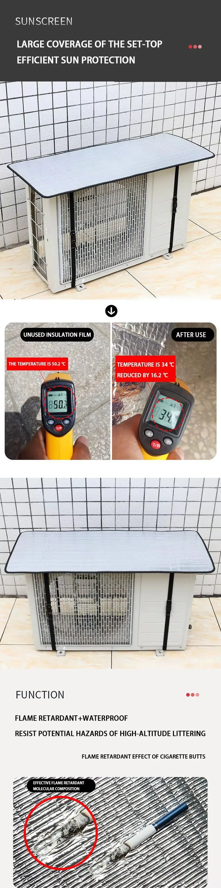 product custom air conditioner outdoor unit protective cover rainproof  flame retardant aluminum film sunscreen for outside ac units-2