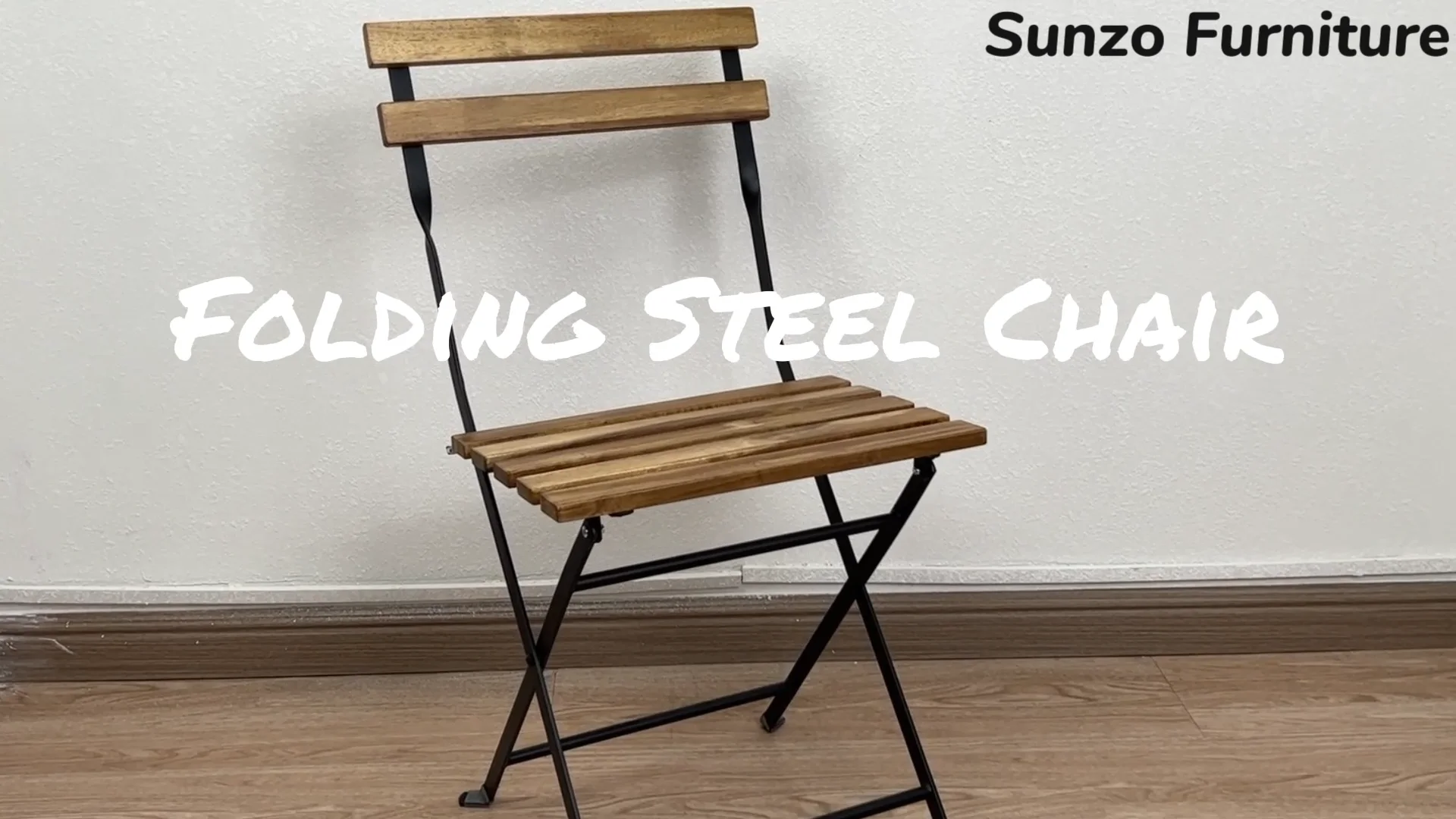 Sunzo Antique Folding Steel Chair With Wooden Seat Stackable Furniture