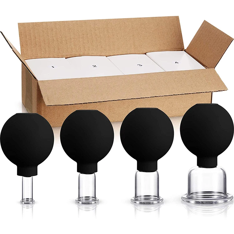 15mm 25mm 35mm 55mm Glass Face Cupping Massage Therapy Face Lift Rubber Silicone Vacuum Suction Cups Jars Glass Facial Cupping