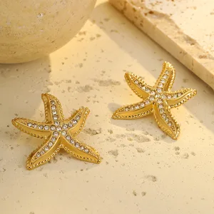 MW Stainless Steel Stud Ear Pendants White and Pink Zirconia Open Band Adjustable Ocean Inspired Jewelry Women Starfish Earrings