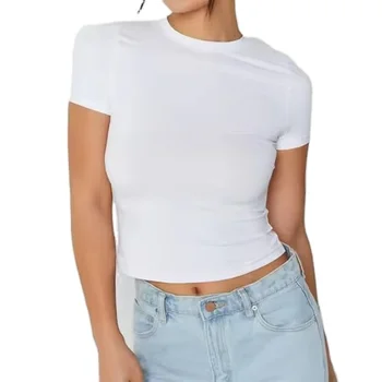 Custom women's midriff-baring  Crop Short T Blank white Luxury T-shirt Cotton T-shirt Baby T-shirt