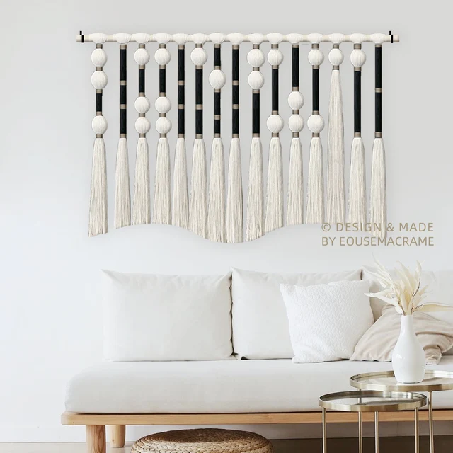 Eouse New Design Macrame Wall Hanging with Morsecode Follow Your Dream120*80cm Black Gold Morsecode Boho Wall Hanging Decor