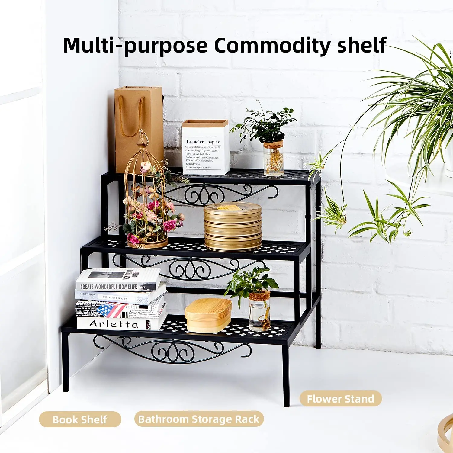 Metal Plant Stand Garden Shelf For Large Flower Pot Display Rack Black