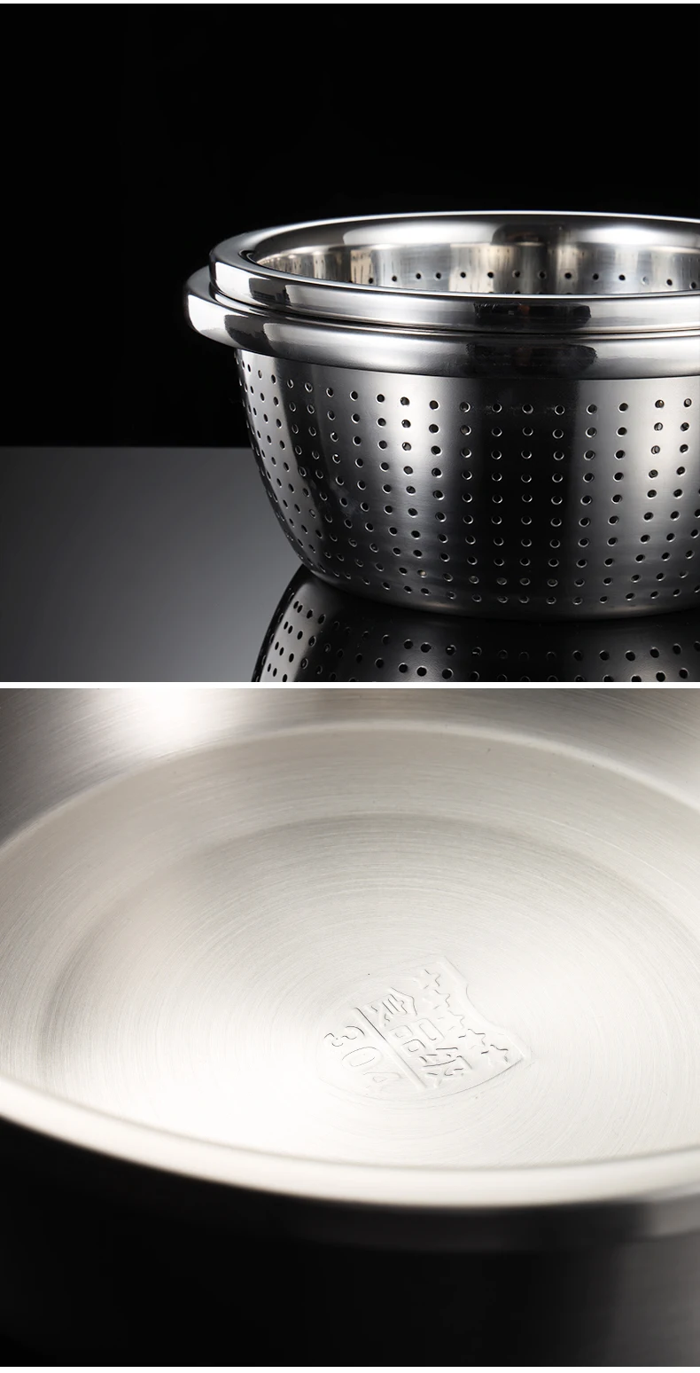 304 Stainless Steel Basin Household Thickening Cooking Kneading Kitchen Wash Basin Soup Leaching Egg Basin Wholesale 3015001