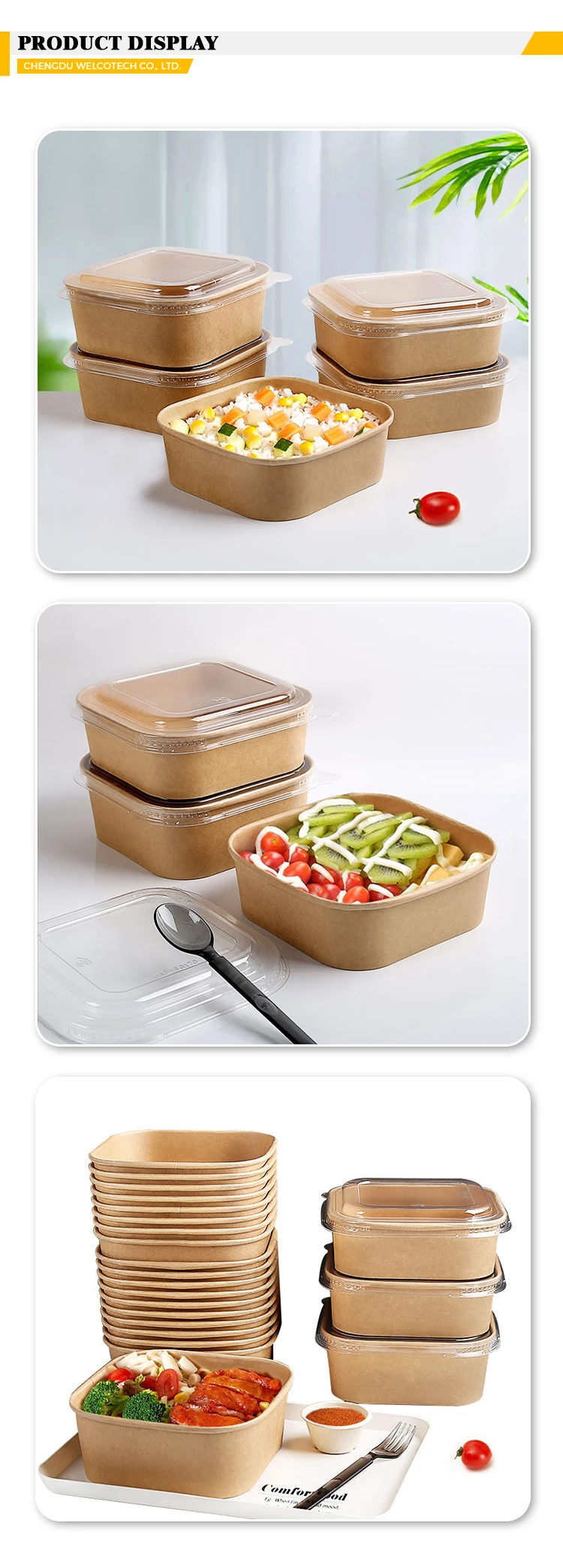 Paper Square Salad Container Bowls Eco Friendly Fruit And Salad ...