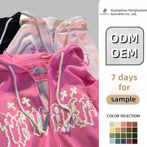 Wholesale Fashion Brand Design 3d Bubble Letter Hoodie Custom Heavy Cotton Fleece Oversized Puff Printing Zipper Hoodie Women