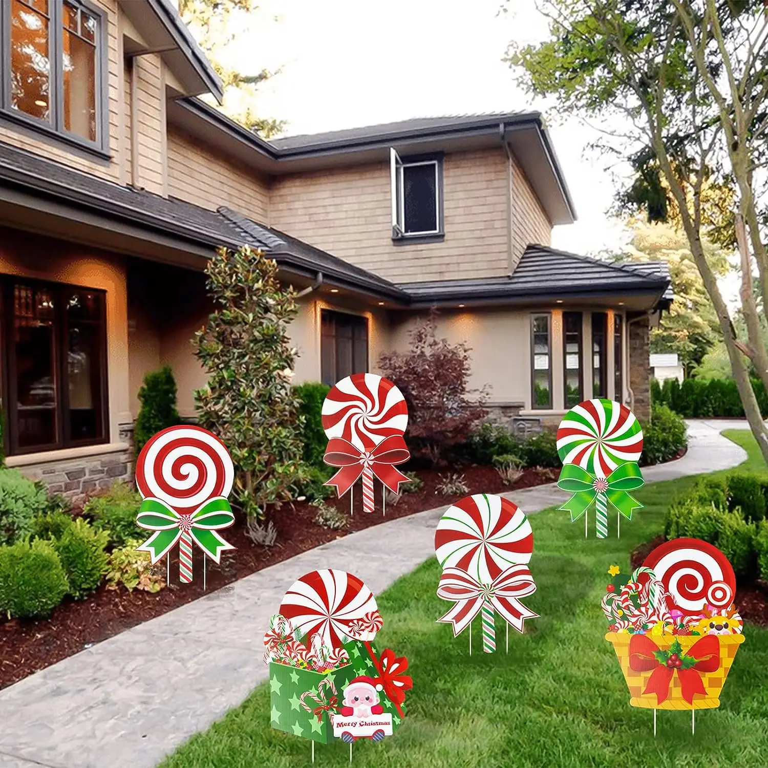Candy Christmas Decorations Outdoor Yard Signs 6pcs Plastic