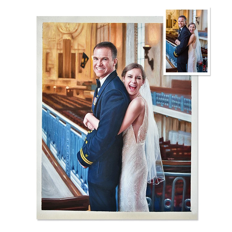 Handmade Realistic Artwork Woman and Man Portrait Couple Painting From Photo
