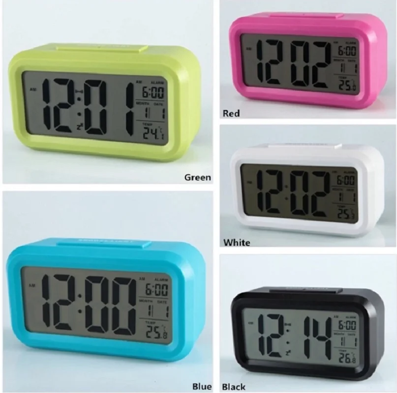 LCD  Display Digital Alarm Clock Battery Operated Smart Night Light Easy Operation Clock for Kids Heavy Sleepers Bedroom Clock