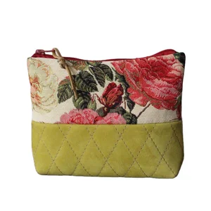 Custom Beauty Zipper Cosmetic Pouch Women Suede Purse Bag Floral Print Makeup Travel Bag