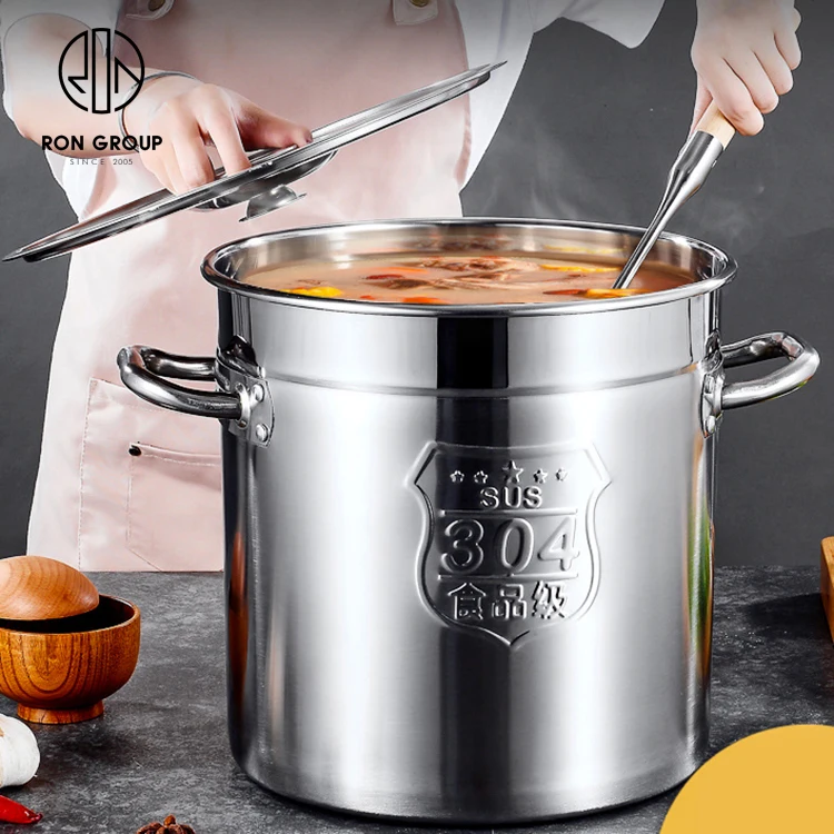 Cheap hotel stainless steel multi capacity soup container dinnerware heavy duty custom restaurant catering deep soup stock pot
