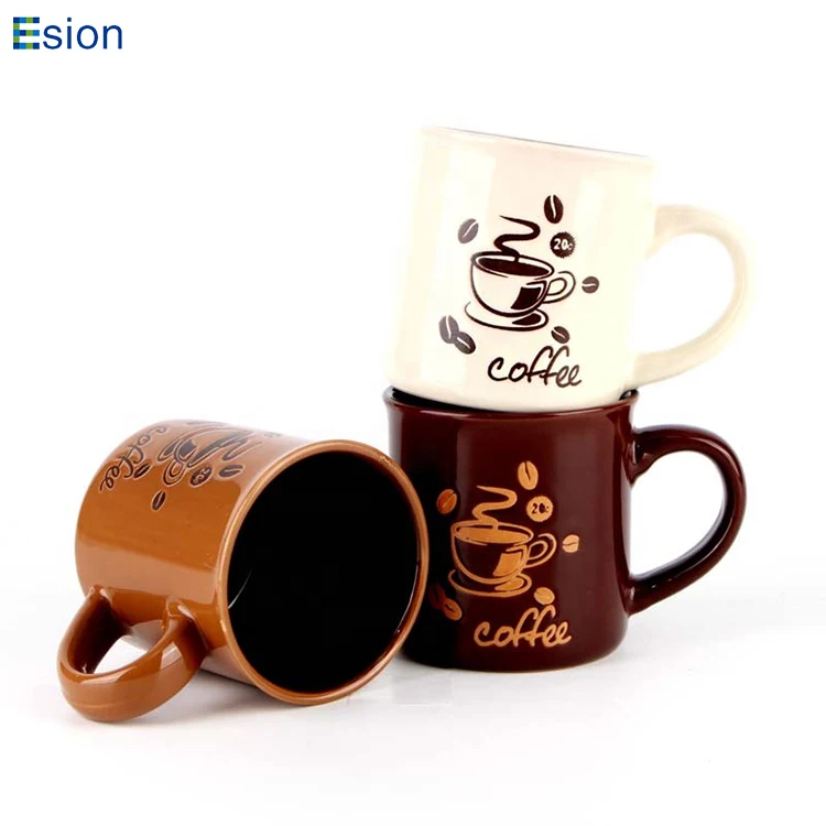 Custom Nordic Retro 8oz Imitation Enamel Cup Printed Mug Customized Brown Stoneware Mug Ceramic Coffee Mugs with logo