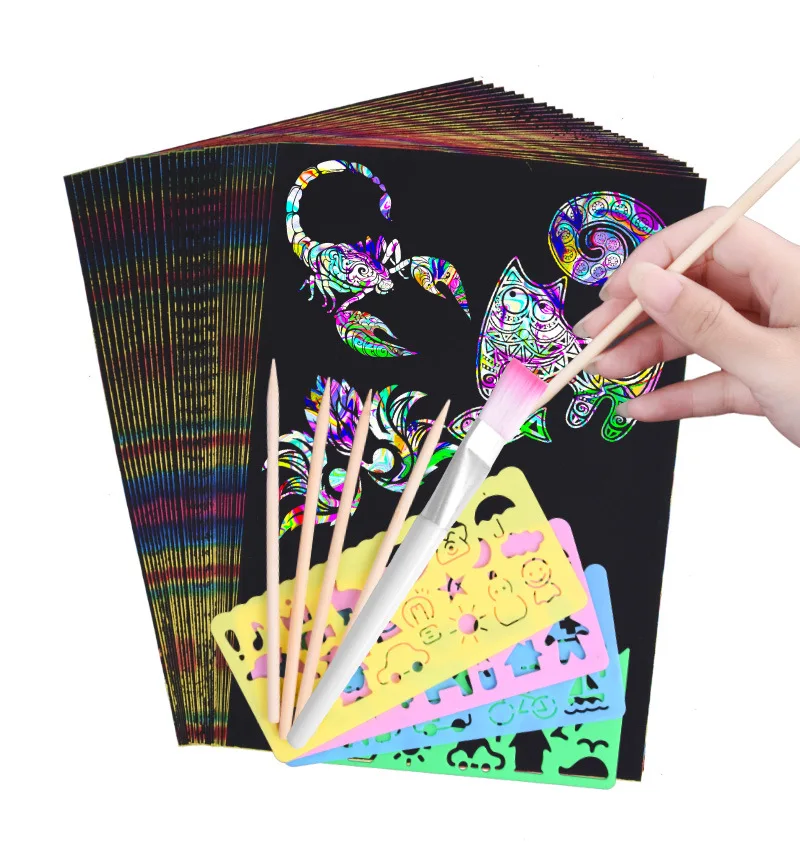Scratch Art Paper Magic DIY Colorful Rainbow Scratch Cards Set With  Graffiti Stencil - Buy Scratch Art Paper Magic DIY Colorful Rainbow Scratch  Cards Set With Graffiti Stencil Product on