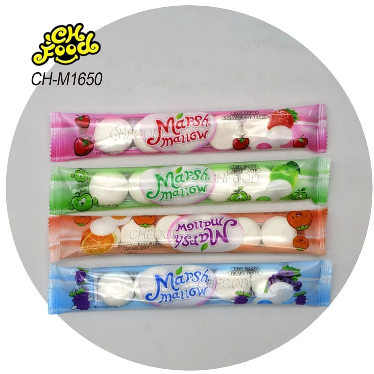 China Factory Strawberry Fruit Flavor Jam Filled Round Marshmallow Halal Soft Candy Wholesale and OEM
