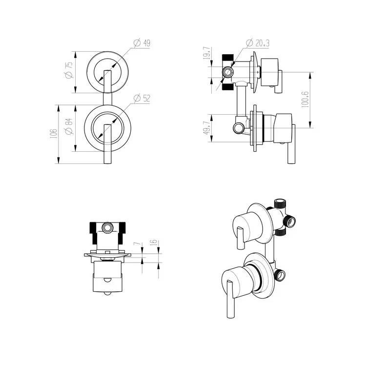Shower Diverter Faucet Hidden Shower Mixer Versatile 2, 3, 4, 5
