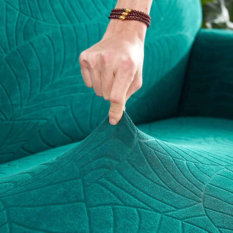 Amazon простой лист узор спандекс жаккардовый тисненый водонепроницаемый эластичный стрейч 3 4 места секционный диван Чехлы