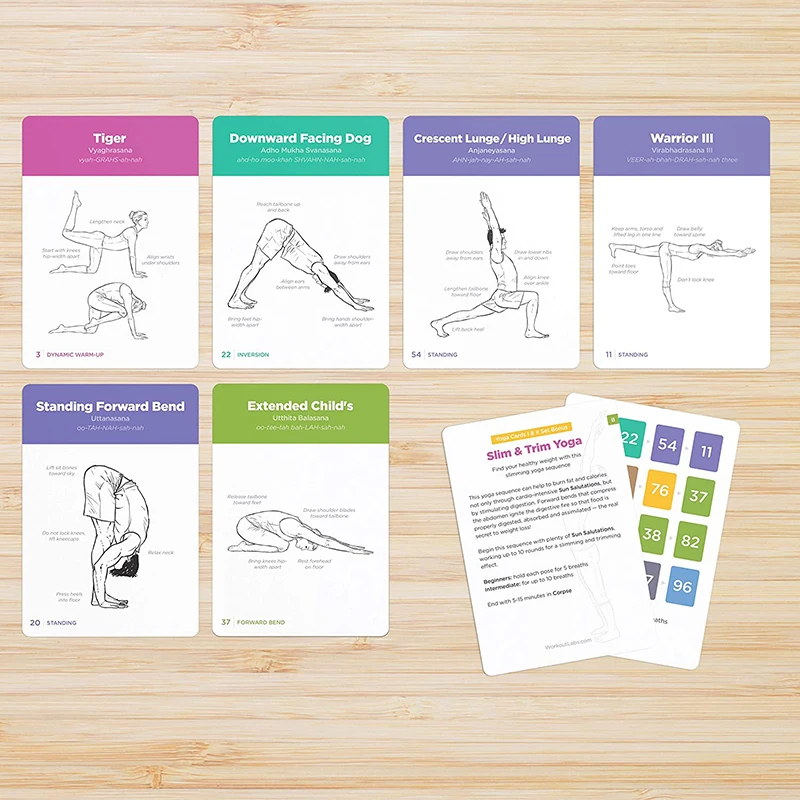 Drop Shipping Professional Exercise Study 52 Yoga Poses Graphic Design Plain Yoga Fitness Game Flash Deck Card for Women and Men