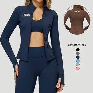 Custom Logo Women Running Jackets Athletic Workout Jacket Full Zip up Gym With Zipper Pockets Thumb Holes Yoga Top