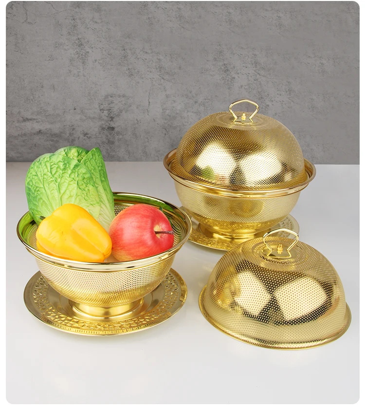 Factory Stainless Steel Round Mesh Colanders With Lid and Plate Fruit ...