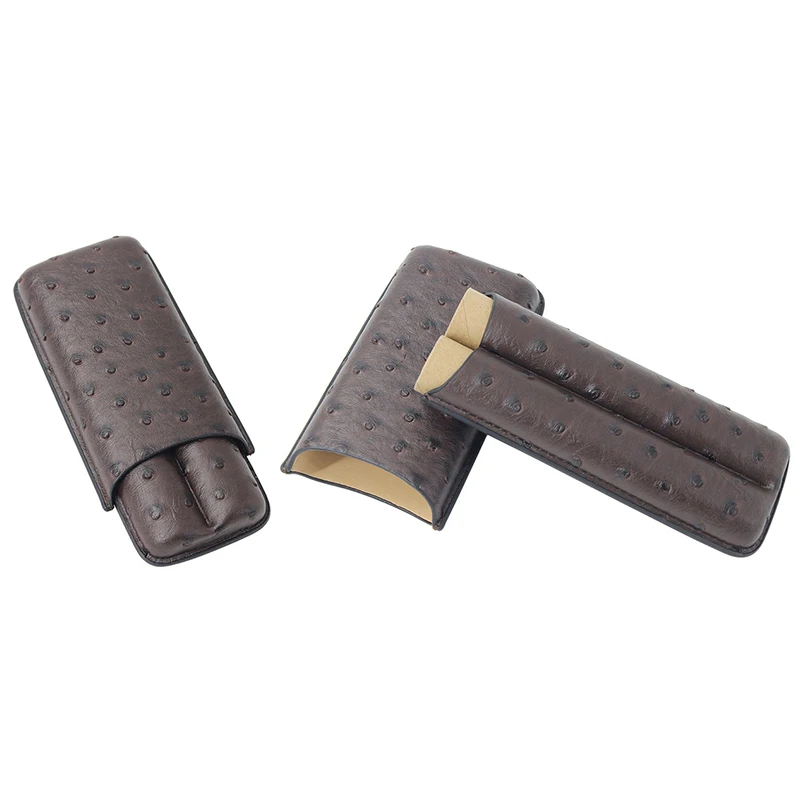 Портативный роскошный Дорожный Чехол для сигар с 2 пальцами из искусственной кожи чехол со страусиным хьюмидором