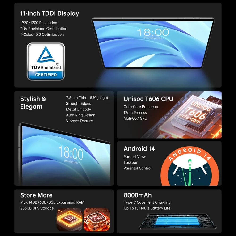 Original Teclast T50HD Tablet PC 11 Inch, 6GB RAM, 256GB Storage