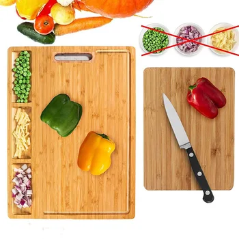 3 Compartments/Slots Food Fruits Vegetables Dispensers Bamboo Cutting Board Double Side Bamboo Chopping Board