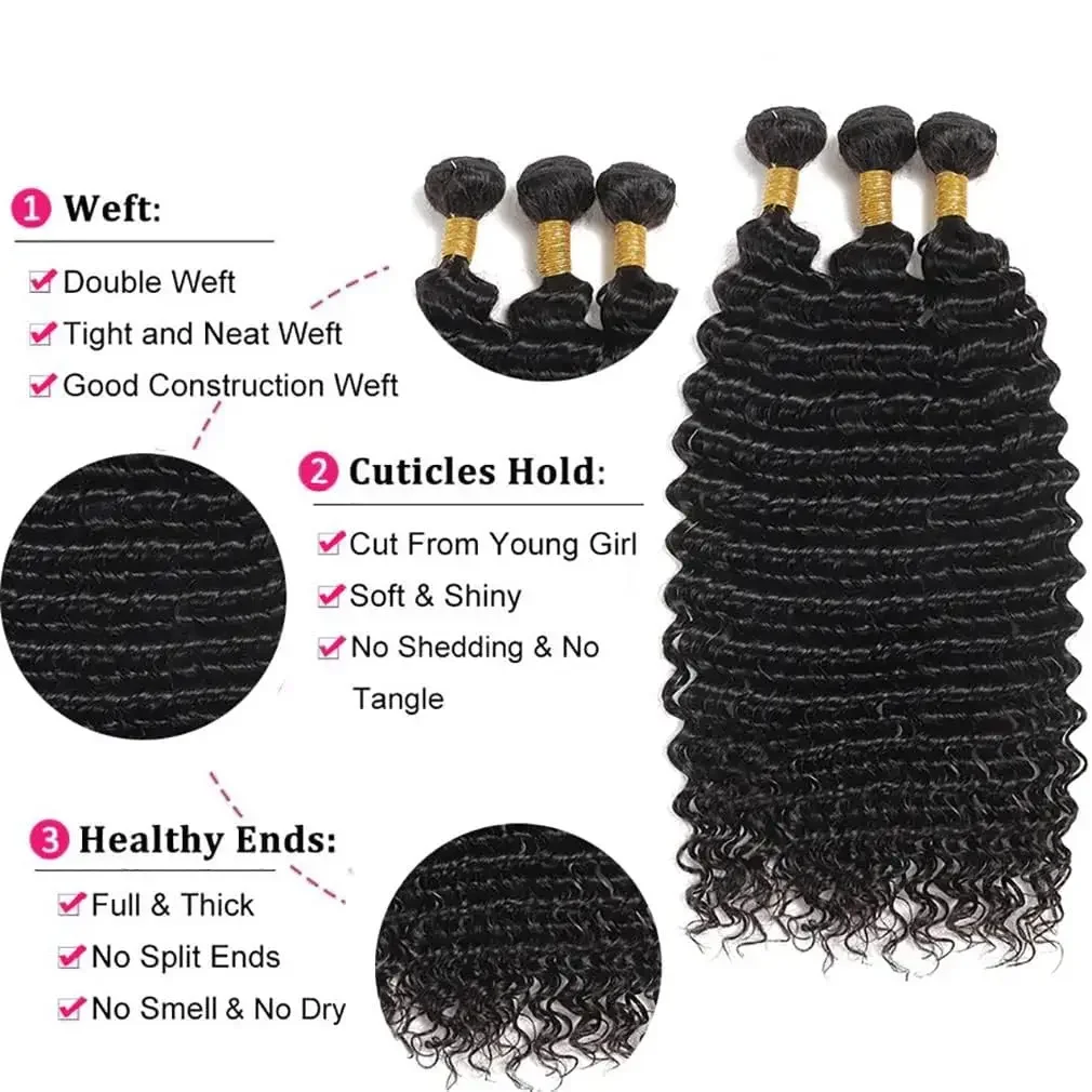 Brasiliano Deep Wave Human Hair Bundles 30 pollici Virgin Wet And Wavy Curly Remy Extensions_voghion.com