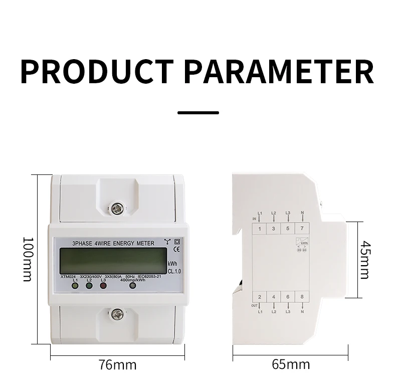 Din Rail 3 Phase 4 Wire Electronic Watt Power Consumption Energy Meter ...