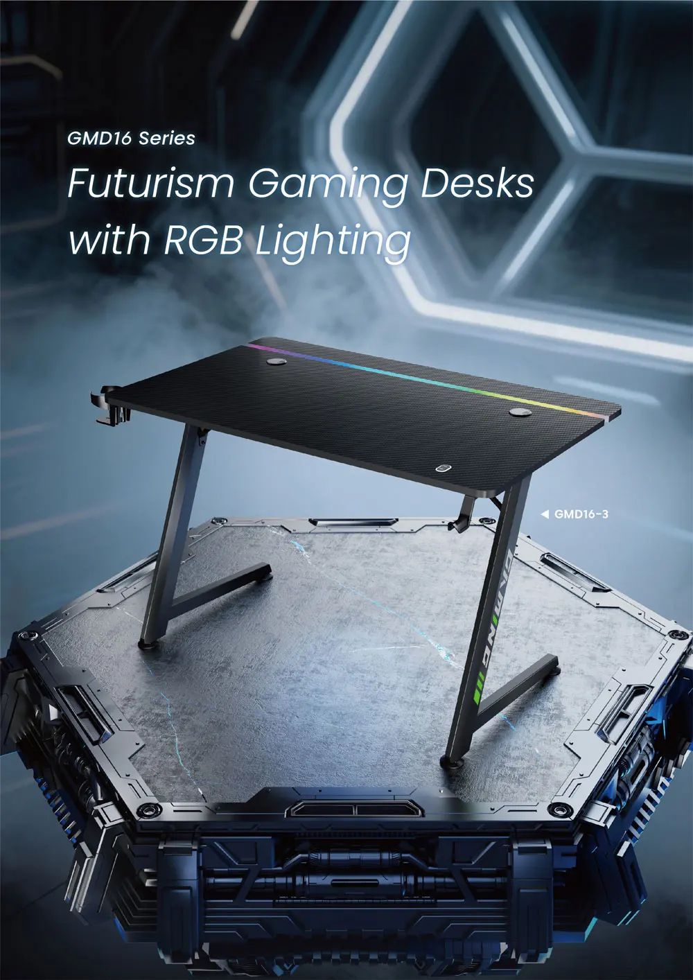 GMD16-3 RGB Lighting Gaming PC Desk for Z-Shaped Computer Pro Best ...