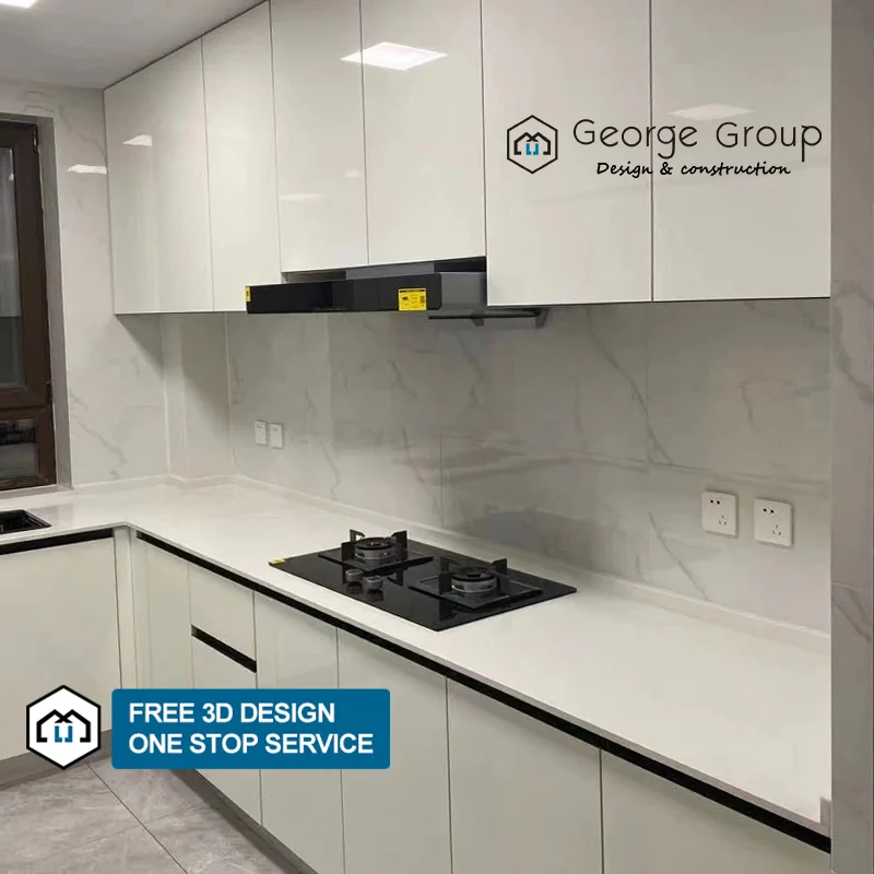 George Readymade Ready to Assemble Rta Wooden Brown High Gloss Grey Lacquer Cupboard Wall Kitchen Cabinet