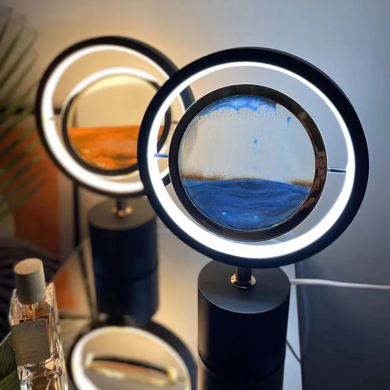 Christmas 2025 LED Small Night Lamp 3D Rotatable Quicksand Table Lamp Glass UBS Plug-In Night Light Hourglass LED Lamp Quicksand - Image 4