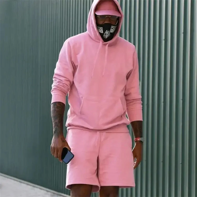 Survêtement d'été personnalisé solide, ensemble 2 pièces à capuche, tenue Fiess, Shorts décontracté és pour hommes, ensembles de jogging de gymnastique, Set651_voghion.com