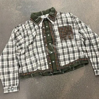 Salati T-shirt Hommes Manufacturer Regular Button up Baggy Longsleeve Vintage Oversized Plaid Check Flannel Cropped T Shirts Men gallery 2