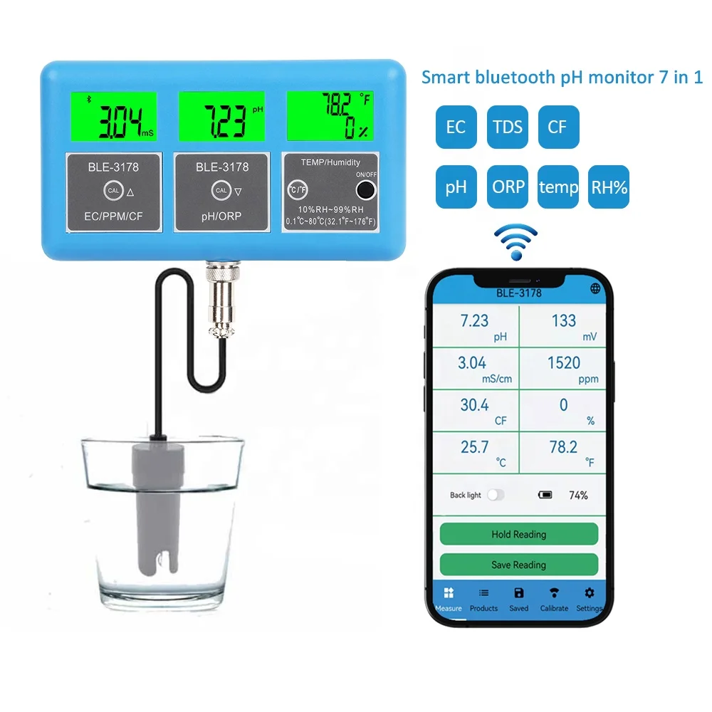 7 In 1 Digital Wifi Water Quality Tester Ph/ec/tds/orp/cf/humiity