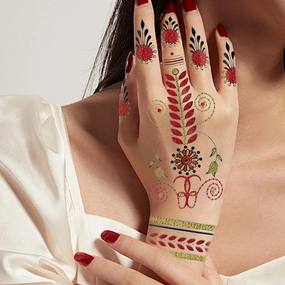 Atacado Série Fábrica Fornecimento Laço Branco Haina Tatuagem Transferência  De Água Papel Temporário Ouro Vermelho Glitter Não-tóxico Corpo Adesivos, image size:1000x1000