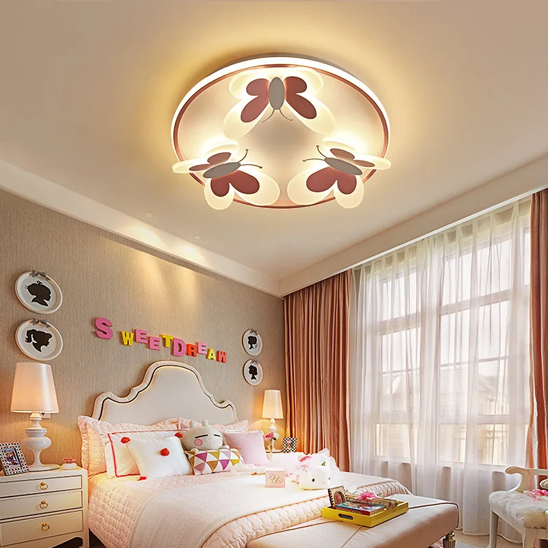 Butterflies Pink LED Pendant Light for Kids Room Decor