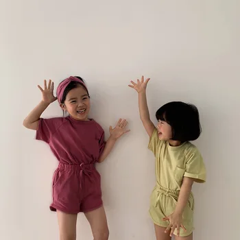 Summer Infant Kids Girls Clothes Sets Newborn Baby Cotton Casual Short Sleeve Pullover T -Shirts Shorts 2pcs Custom Sets