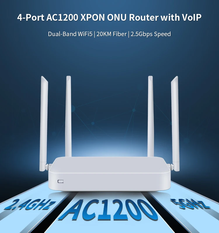 Dcb Router WIFI AC1200 XPON ONU Modem Router 2.4G 5G Dual Band WIFI5 4 GE Full ...