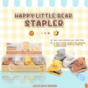 Cute Bear Cartoon Stapler, 16 Pieces with Adorable Design, a Great Helper for Student and Office Binding