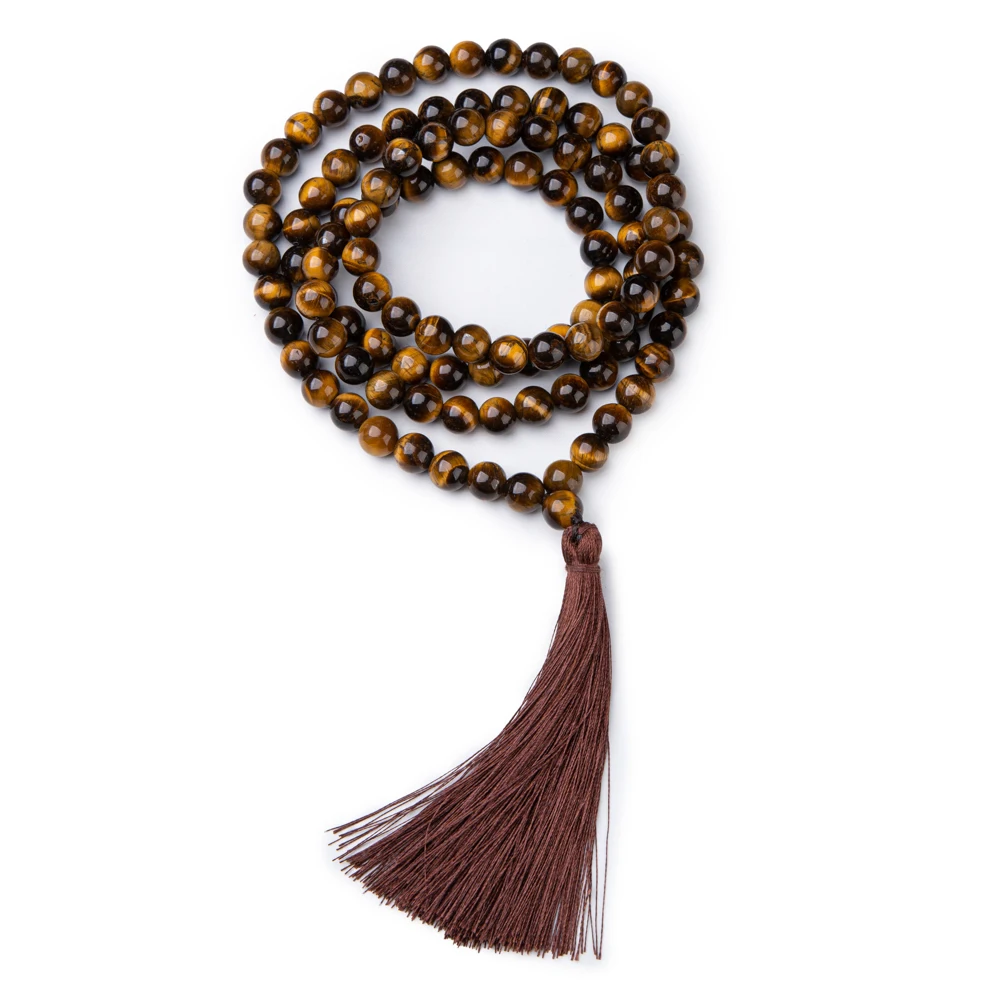 Botswana Agate Bracelet Necklace 8-mm Beads with a Beaded Tassel 1185 Mala Prayer Beads 108 and Guru