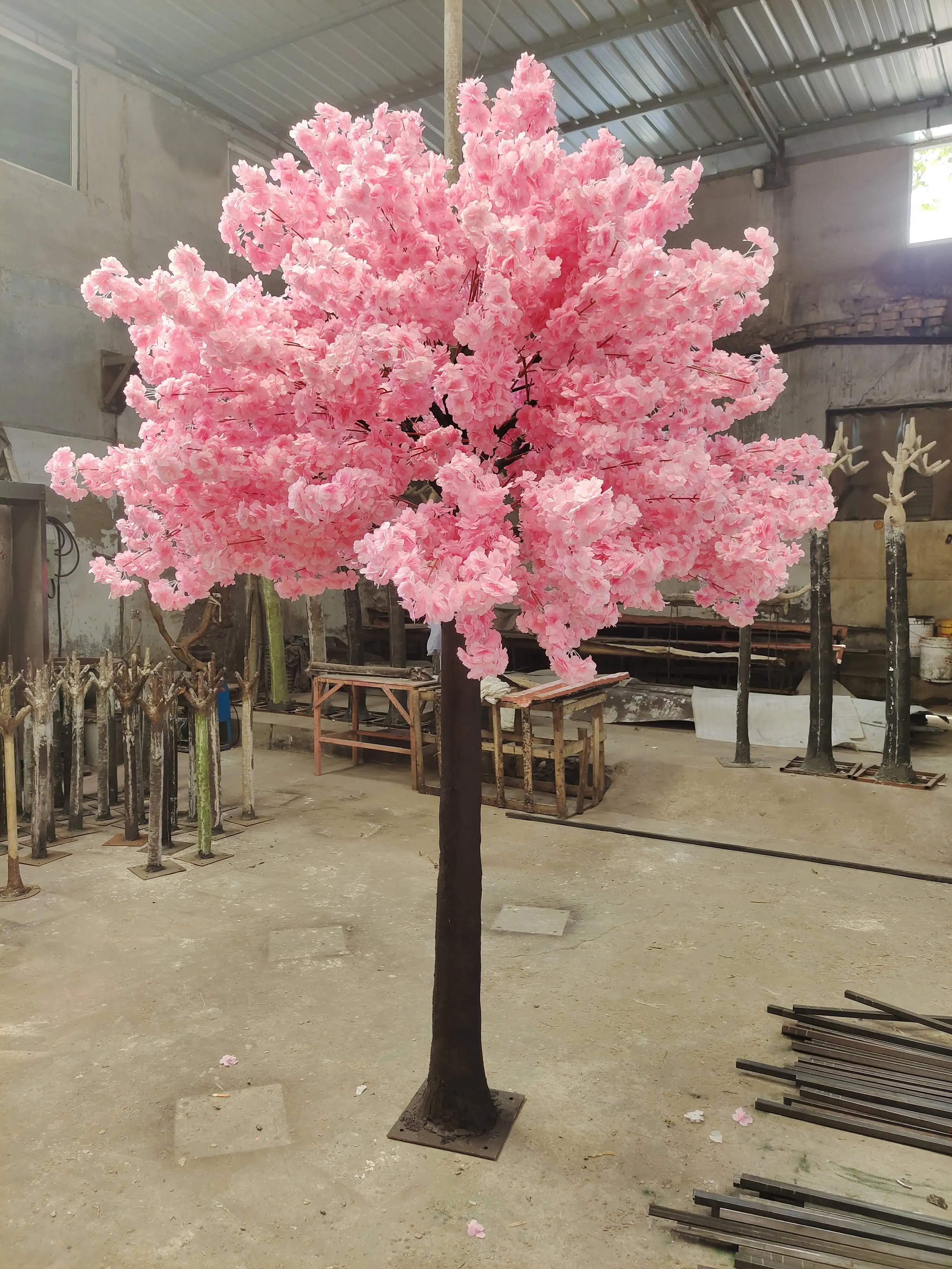 Dct001 Customized Big Artificial Cherry Blossom Plant Faux Silk Pink