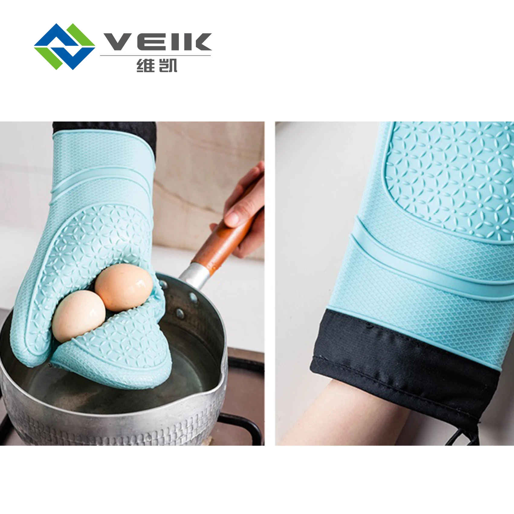 Heat Resistant Oven Usage Kitchen Silicone Glove with Cotton Lining Inside
