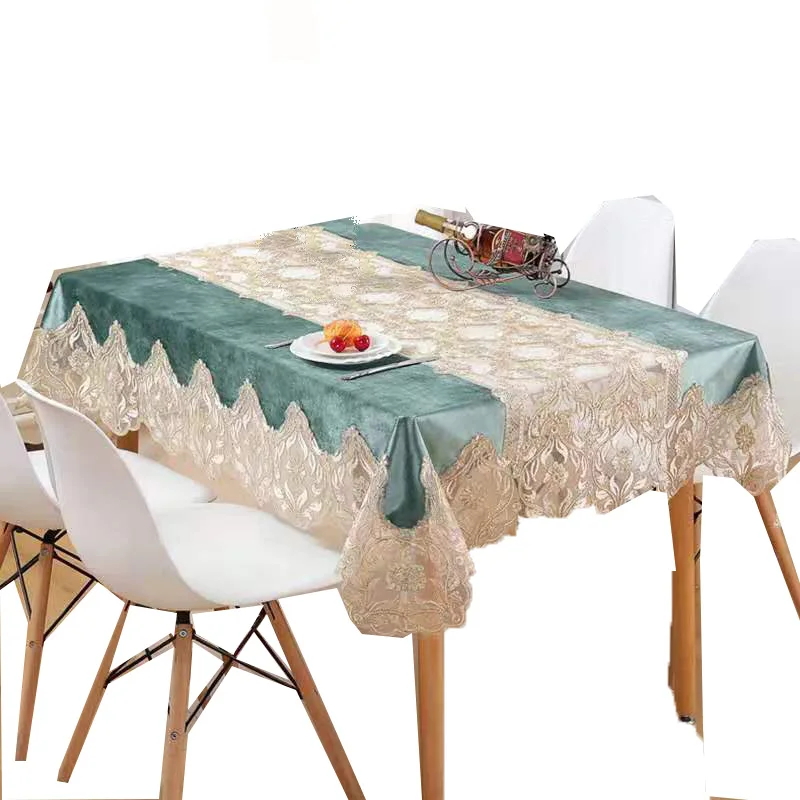 American Style Lace Rectangular Tablecloths and Runners Wedding Velvet Tablecloths with Macrame Border Table Cloths