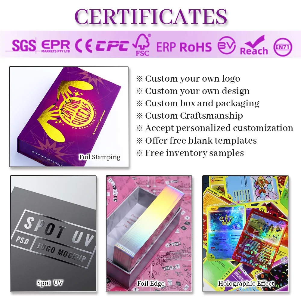 Free Design Custom Trading Cards Holographic Rainbow Foil Pokemoned Card Games Booster Packs Printed Paper Usage for Playing