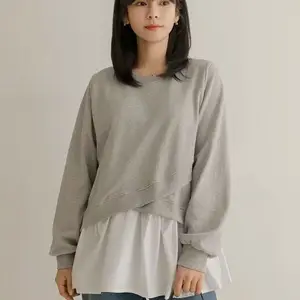 Wholesale Autumn 2026 New Fashion Casual Loose Splicing Crew Neck Pullover Long Sleeve Women's Sweater and Hoodie