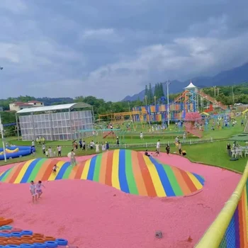 Children park jumping playing customised rainbow shape island big inflatable clouds