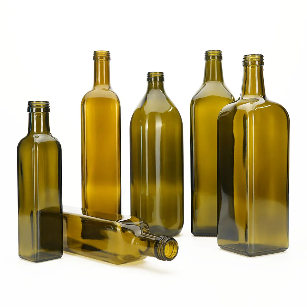 Vista Food Grade 250ml 500ml 750ml 1000ml Square Antique Green Glass Bottle Olive Oil Glass